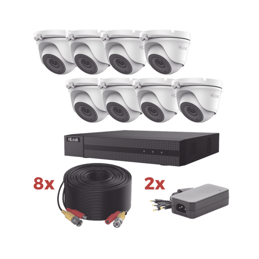 Kit de Videovigilancia HiLook HL1080P8E | DVR 8 Canales 1080p Lite | 8 Cámaras 2MP Turret Metálicas